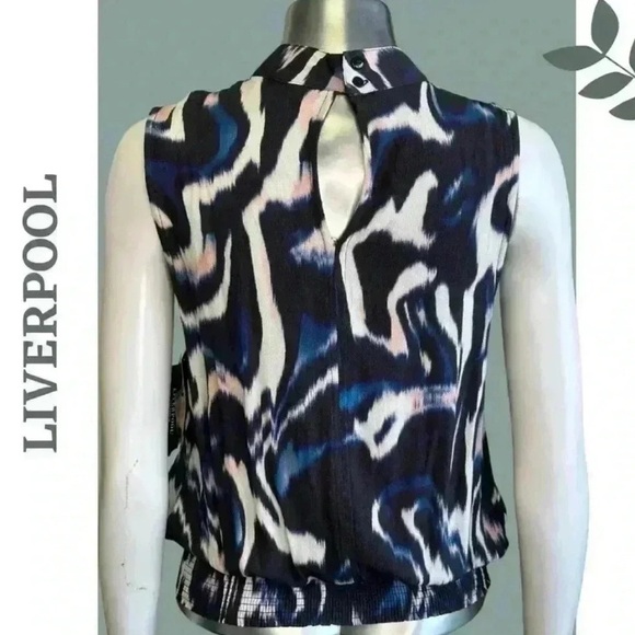 Liverpool Women's Blue Black and White Ink Blot Patterned Sleeveless Top Size XS - Picture 2 of 5